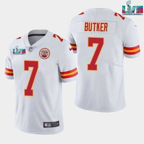 Men & Women & Youth Kansas City Chiefs #7 Harrison Butker White Super Bowl LVII Patch Vapor Untouchable Limited Stitched Jersey